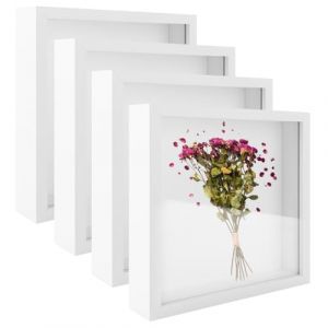 JMIATRY 4PCS Cadre Profond, Cadre 3D 20x20cm, Cadre Profond avec Vitre pour Objet, Cadre Vitrine pour Photos, Bouquet de Mariage, Souvenirs, Blanc (JMIATRY, neuf)