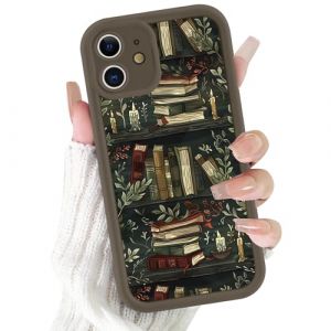 Niokfrci Bookshelf Coque pour iPhone 12 6,1", Aesthetic Automne Feuilles &Eacute;tag&egrave;re Fleur Motif Dessin &Eacute;tui Silicone Marron Fine TPU pour Femmes Filles Antichoc Housse Cam&eacute;ra Protection Cover Bumper Case (rytr7uty, neuf)