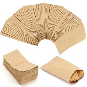 VEGCOO 100 Pcs Sachet Papier Kraft, 9 * 13cm Petit Sac en Papier Alimentaire, Pochette Cadeau Craft pour Stocker Bonbon/Herbes/Graines/Pilule/Bibelots/Petit Objet (9 * 13cm) (HappyChaoUK, neuf)
