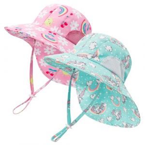 MASOCIO Chapeau Anti UV Bebe Enfant Fille Chapeau B&eacute;b&eacute; Soleil 2 Pi&egrave;ces Bob 12 18 Casquette &eacute;t&eacute; Ete 1 2 Ans R&eacute;glable Piscine &Acirc;ge 6-24 Mois Multicolore 2 (Ortego, neuf)
