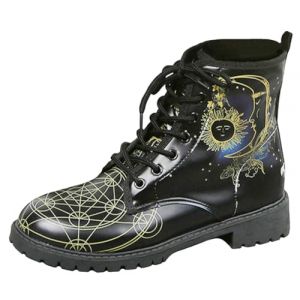 Ulalaza Bottes pour Femmes Bout Rond Talons Bloc Bottines Plateforme Gothique &Agrave; Lacets Punk Bottes De Combat De Moto en Cuir Imprim&eacute; Multicolore Grosses Bottes Courtes (ToBe-One, neuf)