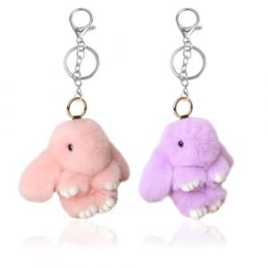 2PCS Adorable Porte-clés Lapin en Pluh,Clés En Fausse Fourrure Porte Clés Mignon En Peluche Lapin Porte,Décoration de Pompon en Peluche (Rose et violet) (XL LONG TRADE LTD, neuf)
