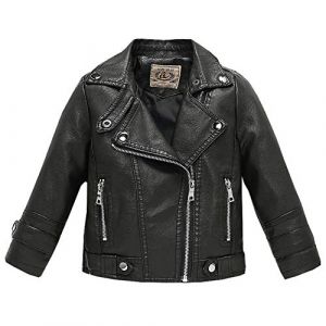 LSHEL Veste en Cuir Fille Garçon Blouson Motard Faux en Simili Cuir Longue Manteau Automne d'hiver pour Enfant, Noir-B, 8-9 Ans (LSHDCER-EU, neuf)