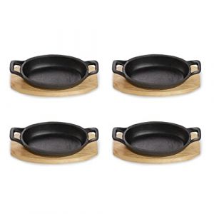ECHTWERK Bol de service en fonte, plats de service, cocotte avec planche de service, po&ecirc;le &agrave; frire, d&eacute;j&agrave; br&ucirc;l&eacute;, pour le four, le barbecue et le barbecue, id&eacute;al pour le service, petite &eacute;dition, 4 pcs. (follownoh24, neuf)