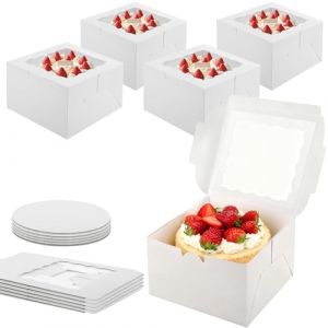 Otauoaea Lot de 5 Bo&icirc;tes &agrave; G&acirc;teau 20,5x20,5x12,8cm,Boite a Gateau Carton avec Couvercles,Blanc Boite Transport Gateau avec Fen&ecirc;tre et Plateau,Bo&icirc;tes G&acirc;teaux Boite Patisserie pour Anniversaire,F&ecirc;te (Versatile official, neuf)