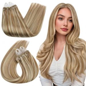 Ugeat Extension a Froid Cheveux 18 Pouces Extension Cheveux a Froid 50 Grammes Extensions Loop Cheveux Naturels Marron Mixte Bleach Blond Loops Cheveux #10/613 Anneau Extension a Froid (Ugeat, neuf)