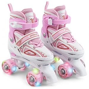 Apollo Patins à roulettes Filles et Garçons Super Quad X Pro – Roller Enfants et Filles LED Confortables et à Taille Réglable - Tailles 31-42 (Vevendo, neuf)