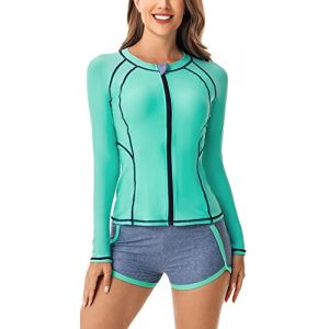 Rashguard Femme 2 Pièces Maillot de Bain à Manches Longues pour Surf Natation Séchage Rapide Maillot de Bain Shorty Femme Deux Pièces M (MANDIGLO, neuf)