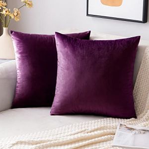 EMEMA Lot de 2 housses de coussin décoratives en velours 40 x 40 cm avec fermeture éclair cachée, violet aubergine, pour canapé, chambre à coucher (EMEMA HOME, neuf)