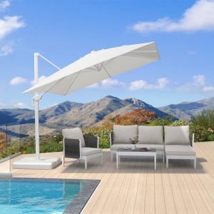 PURPLE LEAF Parasol Déporté 2,7 × 2,7 m Carré Poteau Blanc avec Manivelle, Parasol de Jardin Extérieur Inclinable en Aluminium avec Protection UV et Rotation à 360°, Blanc (PurpleLeafGarden, neuf)