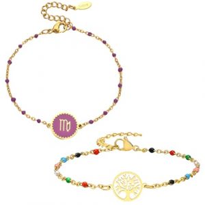 Caimeytie Parure Bijoux Femme: Bracelet Zodiaque et Arbre de Vie en Acier Inoxydable, Multicolore - Id&eacute;e Cadeau Vierge (YIXUYU, neuf)
