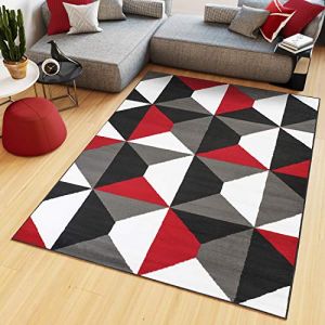 TAPISO Maya Tapis Poil Court Moderne Rouge Gris Blanc G&eacute;om&eacute;trique Motif Mosa&iuml;que Trap&egrave;ze Tapis Salon Chambre Salle &agrave; Manger Adulte Bureau Oeko-TEX R&eacute;sistant 160 x 230 cm (TAPISO-FR, neuf)