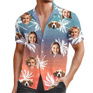 Générique Chemise Hawaienne Personnalisée Homme Personnalisés a Fleur Chemise avec Photo du Visage Ete Manches Courtes Bouton Plage Chemises Tropical Hippie Chemises pour Hommes Femmes (DSxnaPLQ, neuf)