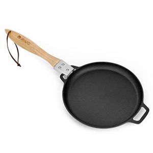 Mimiuo Po&ecirc;le en Fonte, &Oslash; 30cm Ronde Poele Grill avec Manche Amovible en Bois, Po&ecirc;le &agrave; Frire &agrave; Steak BBQ pour Four &agrave; Pizza et Cuisini&egrave;re (Onlyfire Store, neuf)