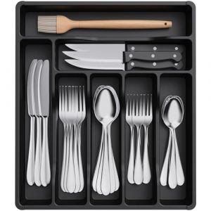 Lifewit Range Couverts pour Tiroir, Organisateur Couverts Tiroir Cuisine Rangement Ustensiles Bac de Rangement Couvert pour Cuill&egrave;res Fourchettes Couteaux Vaisselle, 7 Compartiments, Noir (Lifewit Home FR, neuf)