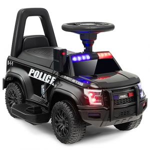 GOPLUS Voiture de Police Électrique pour Enfants, Voiture Électrique à Batterie de 6V avec Mégaphone, Sirène et Lumières, Jouet Électrique avec Fonctions Musicales (Noir) (Augenstern24, neuf)