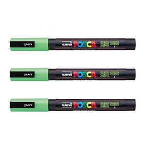 Posca - Marqueurs PC-3 M Uni-Ball - Gamme compl&egrave;te de 40 couleurs disponibles (Lot de 3) vert clair (Ponera, neuf)
