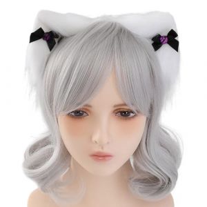 SLXLYH Serre-tête en peluche avec oreilles de chat et nœud en œil de diable pour réunions sur le thème des animes, Halloween pour fille (yeux blancs et violets) (anbeidianzi, neuf)