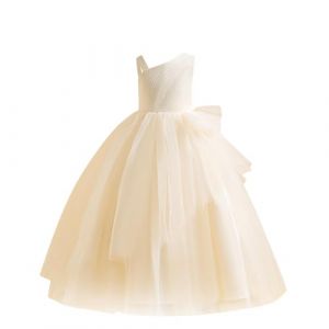 Robe Princesse Fille Élégante Col Rond Vêtements Longue demoiselle D'Honneur Robe de Soirée Fête Robes de Soirée Mariage Vêtement Sans Manches Luxueuse Habillement Commandes en Cours Jaune, 12 Ans (mihongmd, neuf)