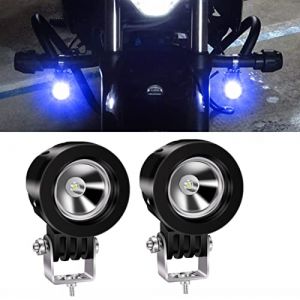 2Pcs 10W Feux Antibrouillard LED Moto Bleu,2 Inch Phare Moto LED Feux Additionnels Phares Avant Moto Anti Brouillard Projecteur Spot Etanche pour 12-24V Véhicules Motos Vélos Voitures Camion (YuanGu, neuf)