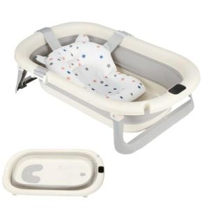 Baignoire Enfants Pliable XXL Avec Transat De Bain & Thermomètre Intégré,Baignoire Enfant Avec Siege De Bain,Baignoire enfants Sur Pied,Cadeau De Naissance Fille Ou Garçon (jusiZL, neuf)