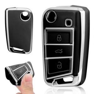3 Bouton Housse de Protection Porte-clés pour VW Golf 7 MK7 GTI Skoda Seat Leon Octavia Polo Seat Ibiza T1guan Tarraco Coque De Clé De Voiture en Silicone VW Polo, Porte Boitier Clef VW Golf (Noir) (1-top, neuf)