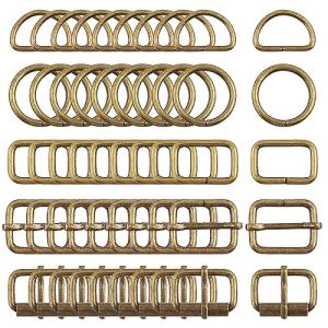 Swpeet Lot de 50 boucles en m&eacute;tal de 5 styles, boucles &agrave; rouleau en m&eacute;tal, boucles coulissantes r&eacute;glables en m&eacute;tal, anneau en D, anneau circulaire, anneau carr&eacute;, bronze, 1 Inch (swpeet, neuf)
