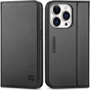 Shieldon Coque pour iPhone 14 Pro 5G, Etui Cuir Véritable Housse Portefeuille Anti-Choc [Blocage RFID] Étui Support Vidéo Protection Intégrale Compatible avec iPhone 14 Pro (6,1 Pouces 2022) - Noir (TG-Global FR, neuf)