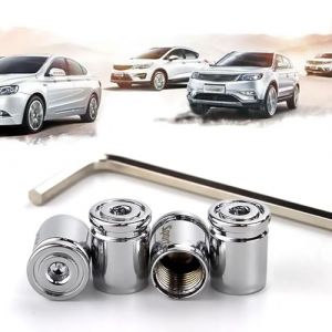Bouchons de Valve de Pneu,4 Pcs Antivol Bouchon Valve Pneu,Bouchon Valve Pneu Voiture,Aluminium Capuchon Antipoussière de Roue,Capuchon de Valve Rechange avec Clé Hexagonale pour SUV,Vélo,Camion,Moto (KEUGT, neuf)