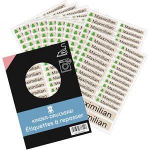 200 pièces (beige) étiquettes thermocollantes personnalisées/pour vêtements/étiquettes de linge 3 tailles dans un set de feuilles/jusqu'à 90 degrés/pour la maternelle, la garderie et l'école (tampon-personnalisé, neuf)