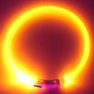 Verlike Collier de cou rechargeable à LED clignotante pour animal domestique, résistant à l'eau, jaune 50 cm (Livecity, neuf)