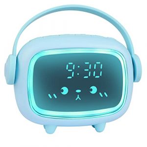 Ayybboo R&eacute;veil Lumineux pour Enfants,Horloge Num&eacute;rique LED avec Veilleuse,Alarme Snooze,Volume R&eacute;glable,USB Rechargeable,Jour/Nuit Enfants Filles Gar&ccedil;ons（Bleu clair） (GUUMUXIN EU, neuf)