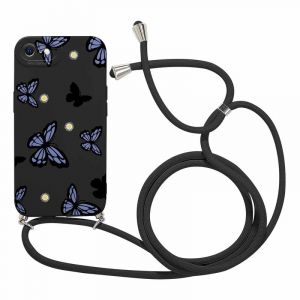 Foonary Coque pour iPhone 7/8/SE 2020/SE 2022 4,7" avec Cordon, Cute Aesthetic Motif R&eacute;glable Collier Housse, Souple Silicone Antichoc &eacute;tui avec Corde Lanyard Bumper Protection Case, Papillon 02 (BAROR TRADING, neuf)