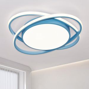 JDONG Plafonnier LED pour chambre d'enfant 54W Bleu Plafonnier &agrave; intensit&eacute; variable avec t&eacute;l&eacute;commande Temp&eacute;rature de couleur r&eacute;glable pour chambre de gar&ccedil;on, chambre de b&eacute;b&eacute;, salon &Oslash;52CM (andeshome, neuf)