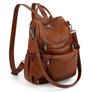 UTO Femme Sac à Dos avec Sac Banane Amovible Backpack Rucksack Cuir Synthétique Convertible Sac d'épaule Ceinture Brun (UTO Bag, neuf)