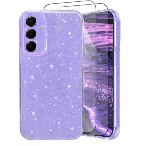 CaseLover Coque pour Samsung Galaxy A15 4G/A15 5G Glitter, Paillette Brillantes Coque avec 2 Pi&egrave;ces Protections d'&eacute;cran Mignon Silicone Shock-Absorption Sparkle Housse &Eacute;tui pour Samsung A15, Violet (CaseLover_Direct_Store, neuf)