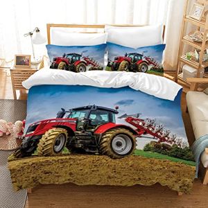 PQCXXA Housse de Couette Tracteur Parure de Lit 2 Personnes 3 Pièces Camions Pelleteuses Grues Housse de Couette avec Fermeture pour Enfant Adolescents (Rouge, 200x200cm) (WEIWEUNIT, neuf)
