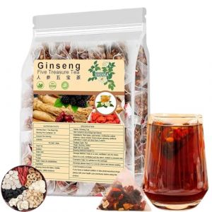 Ginseng Five Treasure Tea​ - ​Traditional Chinese Herbal Bags, ​Natural Blend​ with Mulberry & Goji Berry, Caffeine-Free​ for Daily Relaxation (25 Bags) (Pustuep, neuf)