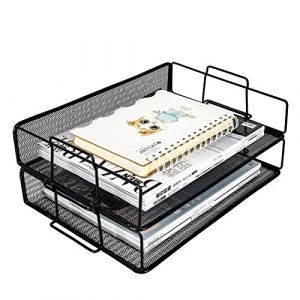 EasyPAG Lot de 2 Métal Paysage Empilable Corbeilles à Courrier A4 Banette de Rangement Bureau Porte Revue Organisateur de Magazine Bannette Papier Range Document,Noir (EasyPAG-EU, neuf)