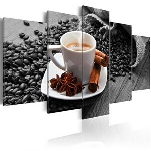 B&D XXL - Tableau décoratif moderne 200x100 cm - Impression sur toile colorée - Décoration murale pour salon et chambre - Cadre en Bois - Gris - Tasses à café de cuisine 030207-36 (murando, neuf)