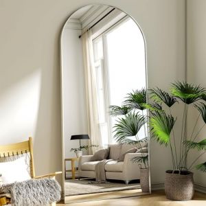 BEAUTYPEAK Miroir pleine longueur, arqué, 180 x 76 cm, grand miroir sur pied bombé, pleine longueur, monté au mur, incliné, miroir de sol, pour le salon, argenté (VOOBANG, neuf)