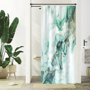Uiiooazy Rideau Douche Anti Moisissure, Rideau de Douche Étroit 90x180cm Turquoise Or Effet Marbre Vert Petit Rideaux de Baignoire Tissu Lavable Imperméable Polyester Rideaux de Bain avec 6 Crochets (dongguibinjingpinxiaodianpu, neuf)