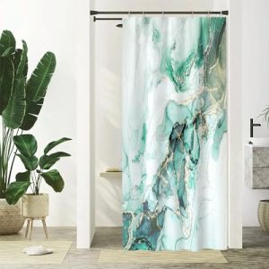 Uiiooazy Rideau Douche Turquoise Or, Rideau de Douche Petit Effet Marbre Vert et Doré Rideau de Baignoire Anti Moisissure Imperméable Tissu Polyester Lavable Rideau de Bain avec 6 Crochets 90Lx180Hcm (dongguibinjingpinxiaodianpu, neuf)