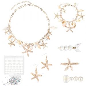 Beipegin Accessoires de Deguisement Sirene Femme Fille,Collier Coquillage Bracelet Coquillage &Eacute;toile de Mer Pince &agrave; Cheveux Paillettes Visage Costume Sirene Femme (Bpeow eu, neuf)