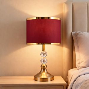 XINYASEE Lampe de chevet avec abat-jour en tissu et base en m&eacute;tal Lampe de chevet D&eacute;corative E27 lampe de table Pour chambre salon abats-jour et pieds de lampes (Rouge) (XINYASEE, neuf)