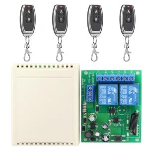 Rf Commutateur &Agrave; Distance Sans Fil, 433mhz Relais R&eacute;cepteur, 220v Interrupteur De T&eacute;l&eacute;commande Sans Fil Avec 4 T&eacute;l&eacute;commandes, Rf Transmetteur Pour Fen&ecirc;tres, Entr&eacute;es, Portes De Garage,Syst&egrave;mes D&rsquo;Alarme (ALFAXCELE, neuf)