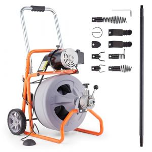 VEVOR D&eacute;boucheur &Eacute;lectrique de Canalisation 30 m x 1,27 cm Machine de Nettoyage de Tuyaux Alimentation Auto sur Roues Nettoyeur de Tubes avec 8 Coupeurs, Commande &agrave; Pied par Air pour Tuyaux 5-10 cm (VEVOR Direct Store FR, neuf)