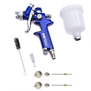 Mini pistolet a peinture HVLP - inoxydable - Buse de 0,8 mm + 2 buses supplémentaires de 0,5 mm et 1 mm, Pistolet peinture, Pistolet a peinture, Pistolet de peinture carrosserie (ipotools, neuf)