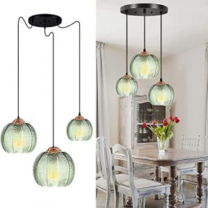 Suspension en Verre Vert Clair Suspension Luminaire Abat-jour Verre Art D&eacute;co Lampe Salon Salle &agrave; Manger,Cordon R&eacute;glable,Luminaire Suspendu pour Chambre &agrave; Coucher, Salon, &eacute;vier de Cuisine (3SET) (geri412, neuf)