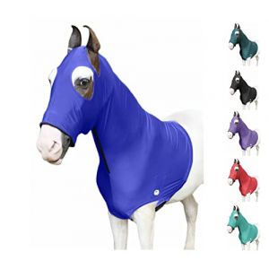 Majestic Ally Cagoule Cheval en Lycra Extensible avec Fermeture éclair (Grande, Bleu Roi) (MARYNIL, neuf)